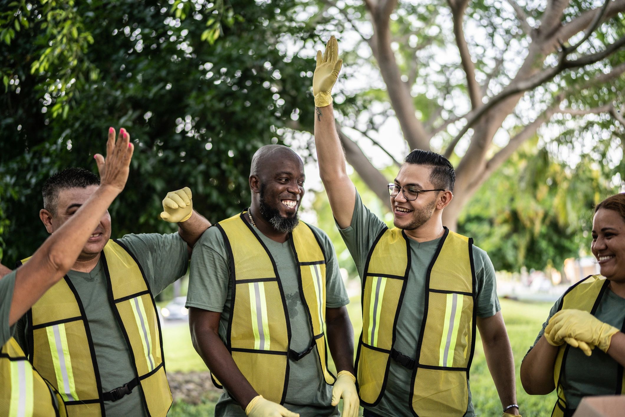 Volunteers working together as a team