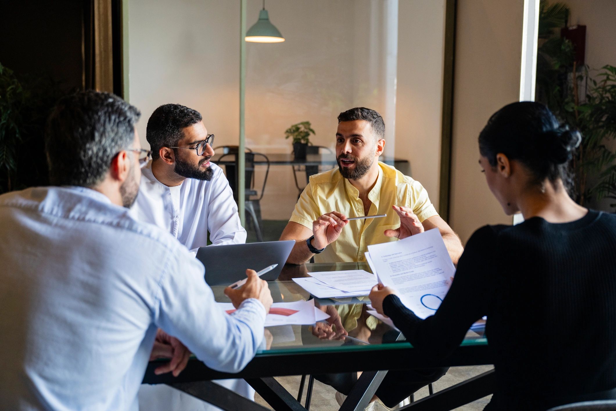 Union members in a meeting discussing workplace issues