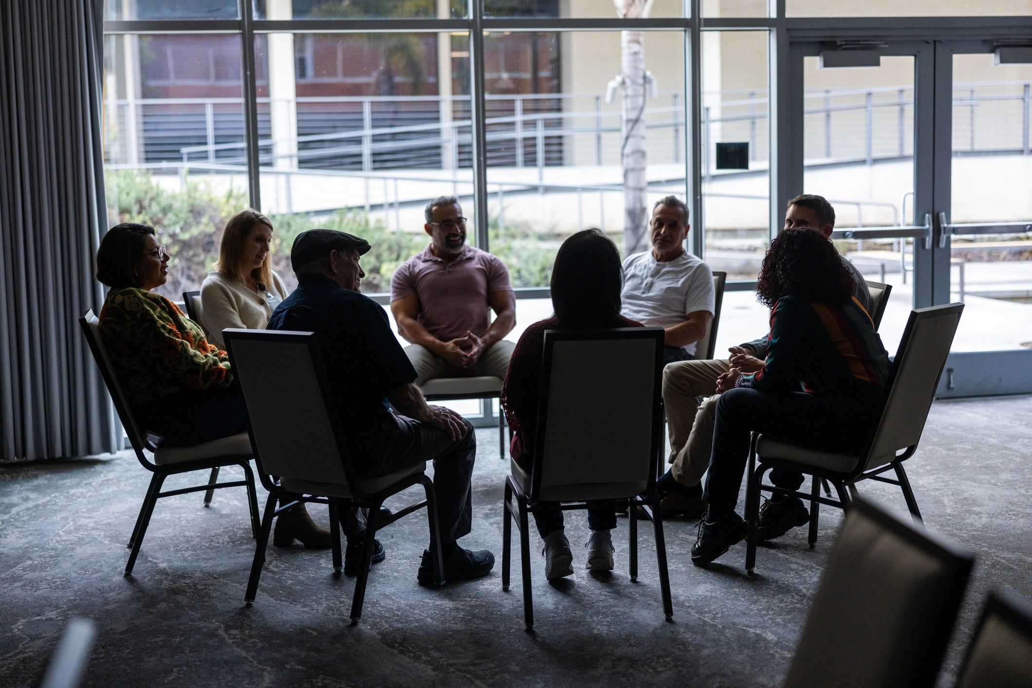 Group discussion in a modern meeting space